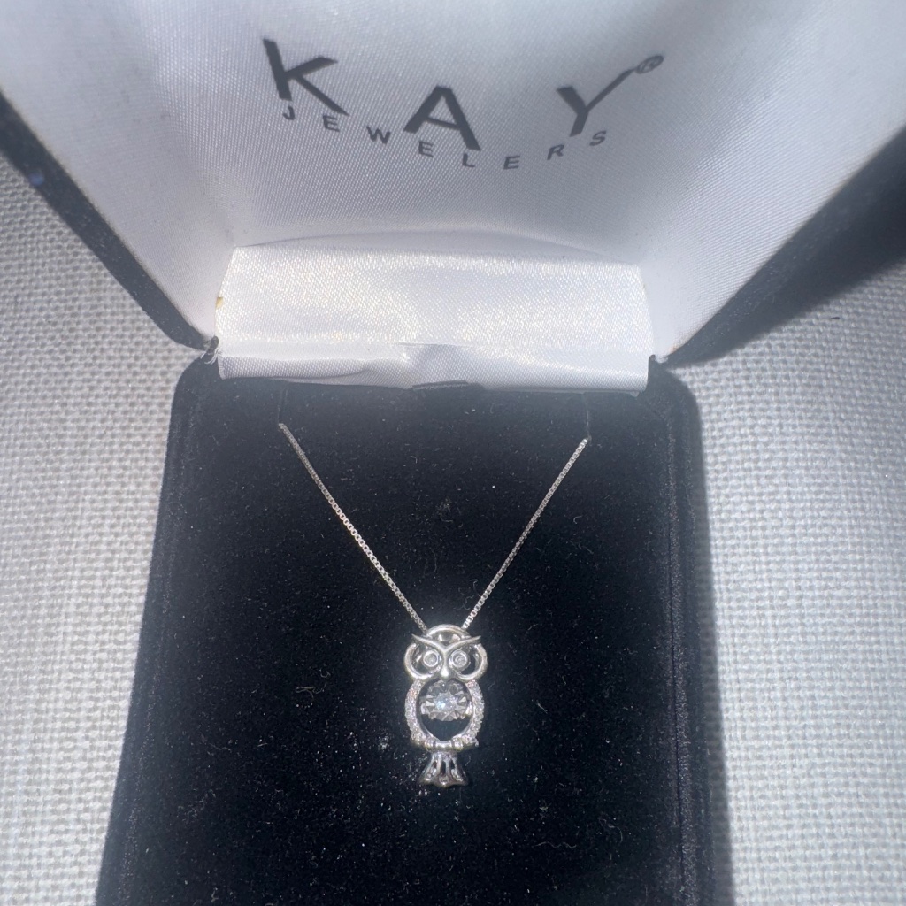 Brand New In Box Silver 925 Owl Necklace With Pave Diamond Accents 150$